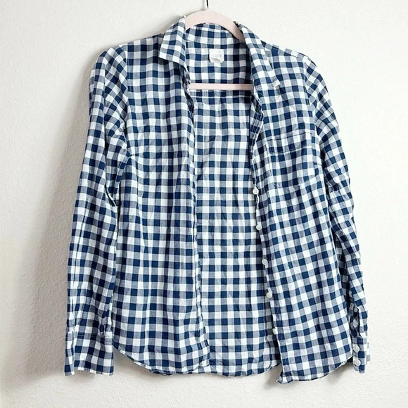 J. Crew The Perfect Shirt Gingham Blue White Plaid Checker Button Down Shirt XS - Picture 4 of 13